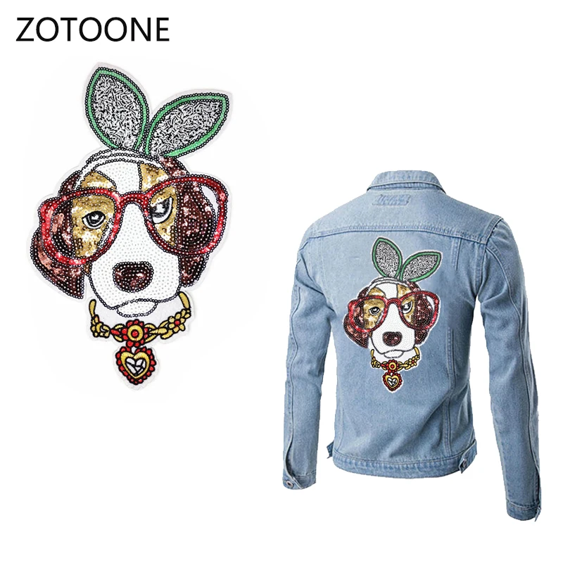 ZOTOONE Мультяшные животные очки нашивки в форме собак пришитые большие пайетки