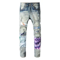new mens stitching color jeans casual slim fashion personality high street style beggar ripped patch skinny jeans plus size 40
