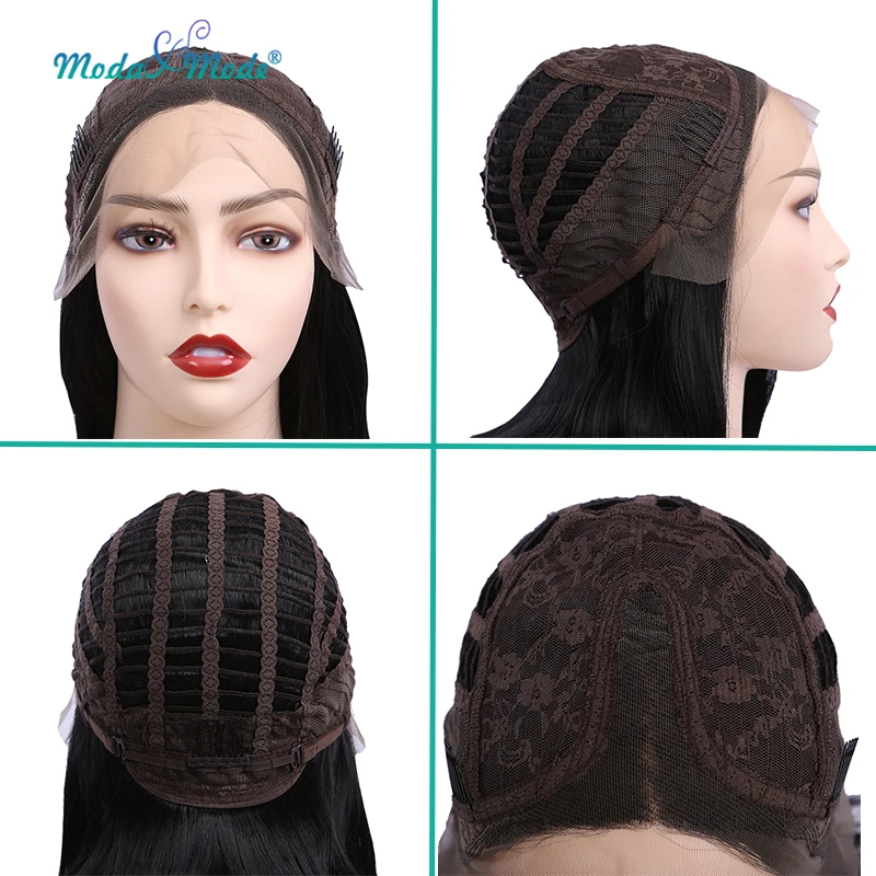

Moda & Mode hair 14Black Short Bob Wig Silky Straight Synthetic Lace Front Wig for white/black women Middle Part