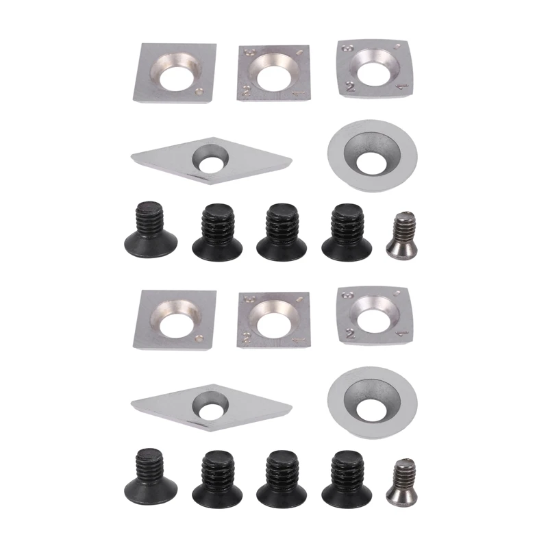 10Pcs Turning Carbide Cutter Inserts Combination Set For Wood Turning Working Lathe Tool With Screw