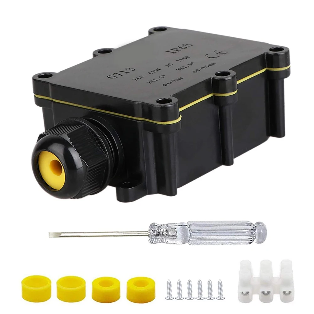 

NEW Junction Box IP68 External Cable Connector 2 Way Plug Line Waterproof Outdoor External Electric Black