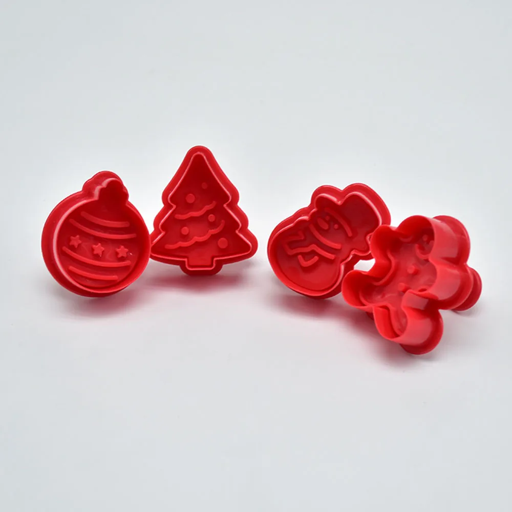 

4pcs/pack Cookie Stamp Biscuit Mold 3d Cookie Plunger Cutter Diy Baking Mould Gingerbread House Christmas Cookie Cutters