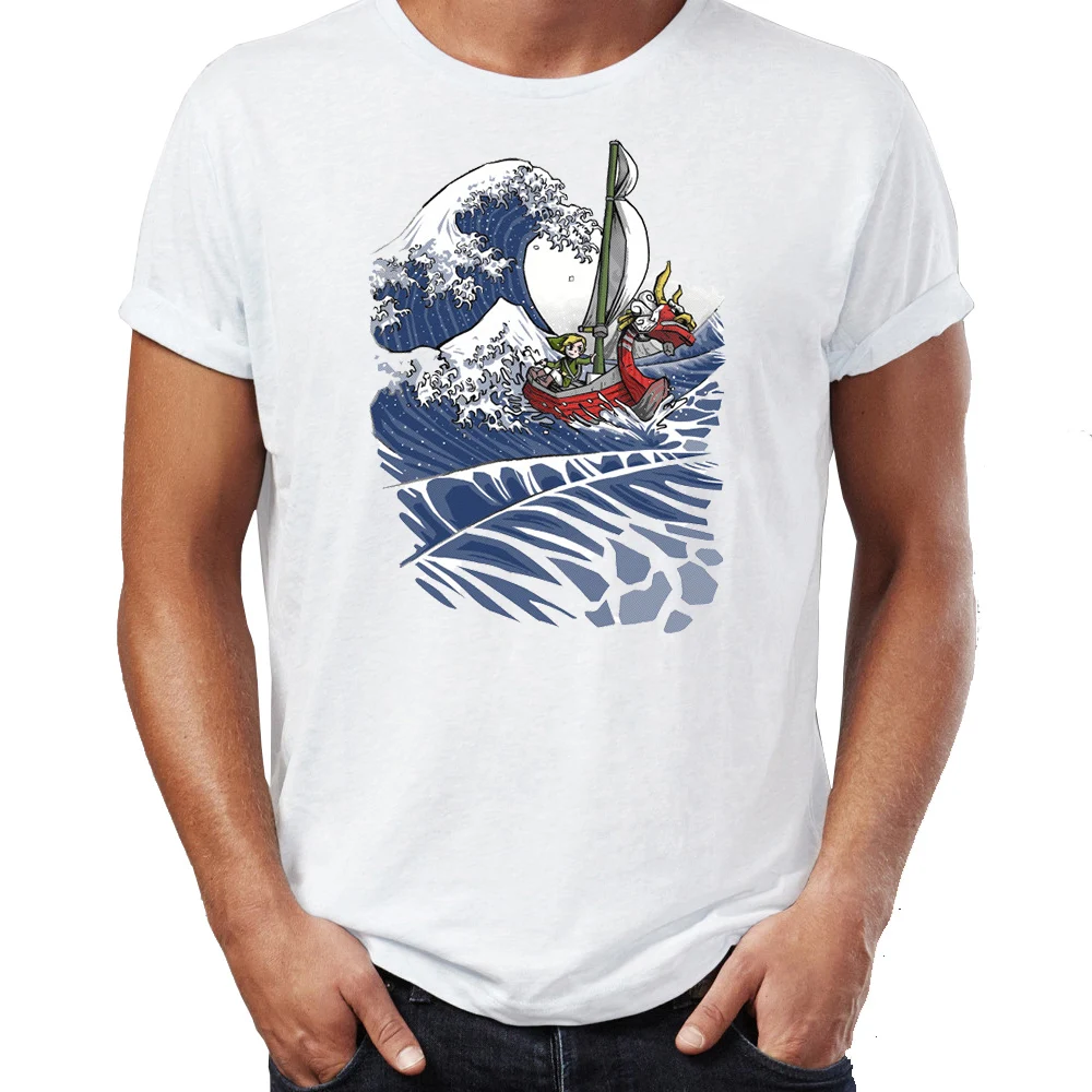 Мужская футболка The Windwaker and Great Wave Off Kanagawa Zelda Link удивительная Футболка с принтом