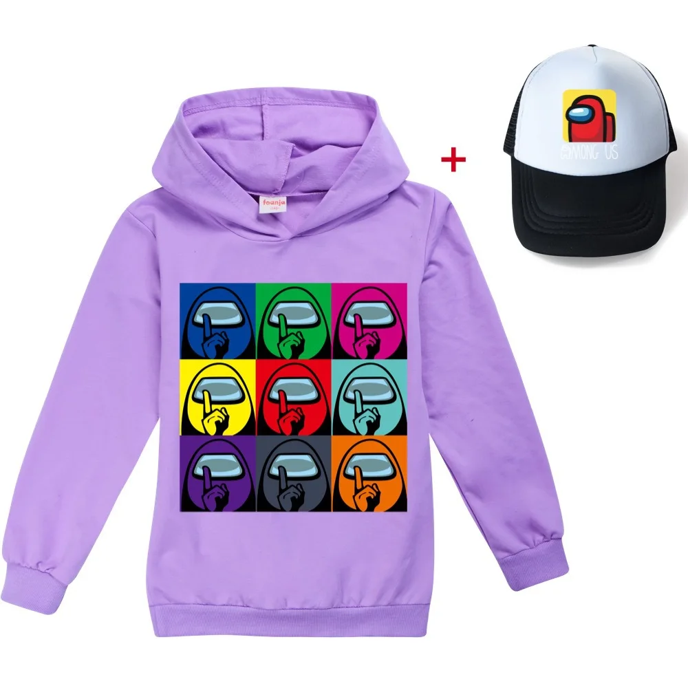 

Game Among Us Spring and Autumn Fashion Matching Big Children's Hooded Top Sweater + Hat Visor 2PC W761+MAO Kid Clothes Cartoon