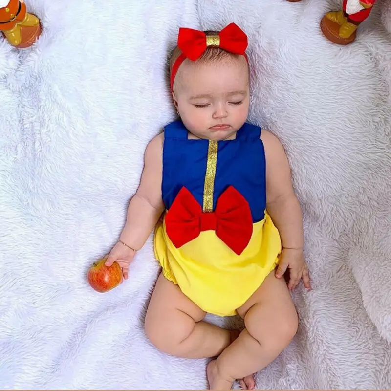 Белоснежная Одежда для маленьких девочек боди с бантом Топы платье шорты наряд