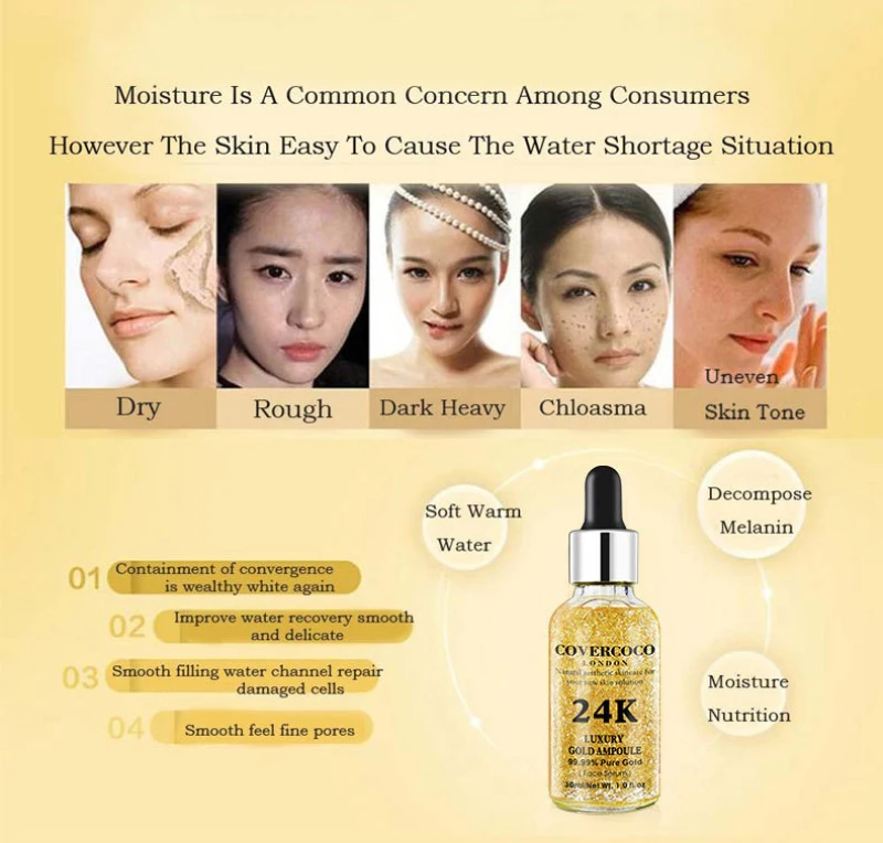

24k Gold Face Serum Hyaluronic Acid Serum Moisturizer Essence Cream Whitening Day Creams Anti Aging Anti Wrinkle Acne Cosmetics
