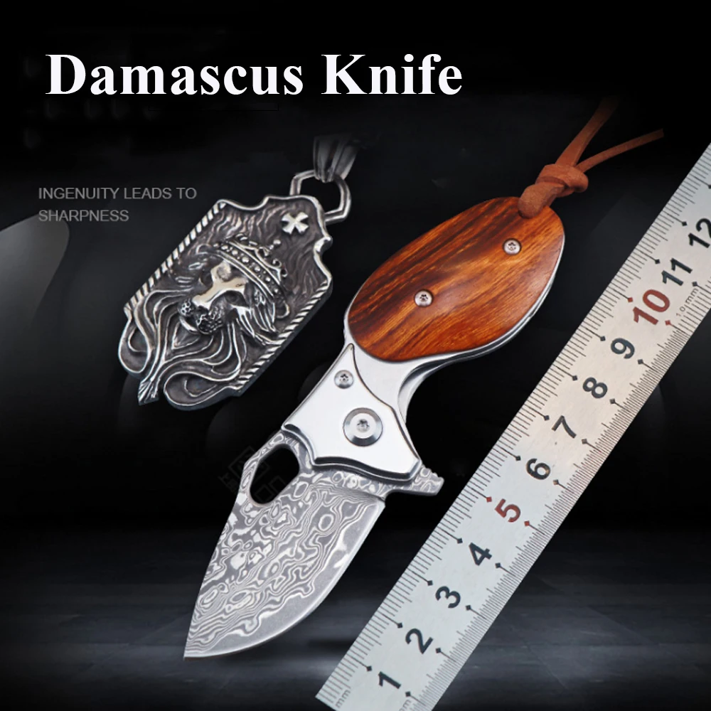 

Damascus Folding Pocket Tactical Knife Outdoor Survival Mini Exquisite Folding Fixed Blade Knife 60HRC Hardness Utility Knives