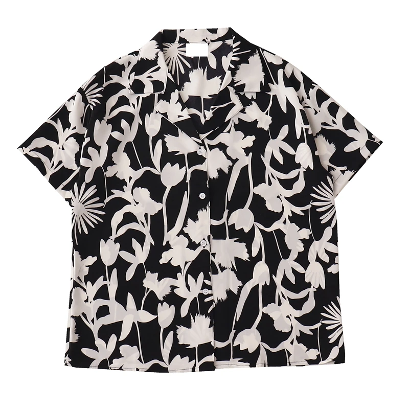 

Printed Flower Women Shirts Summer New 2021 Turn-Down Collar Short-Sleeved Loose Casual All Match Female Outwear Tops
