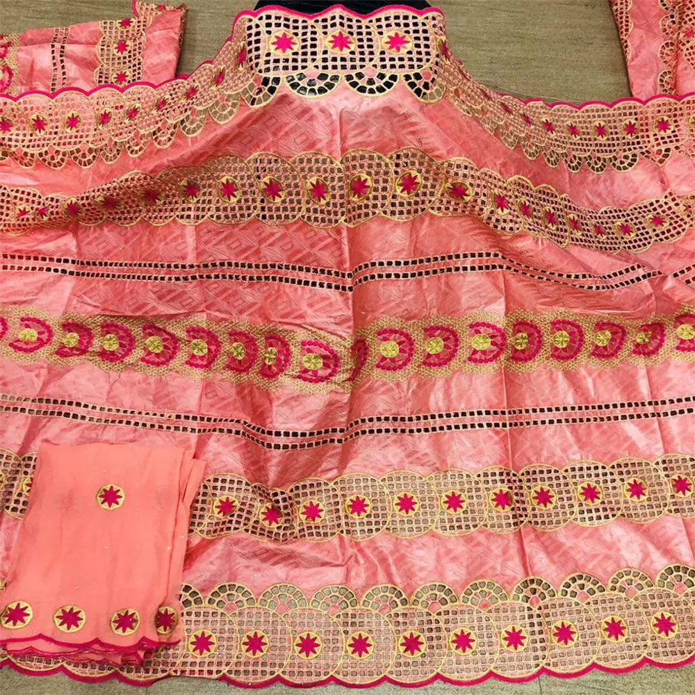 

Red African Bazin Riche Fabric with Cord Lace Fabric, 2020 Latest Fashion Embroidery Bazin Lace Fabric with Net Lace 7 Yards