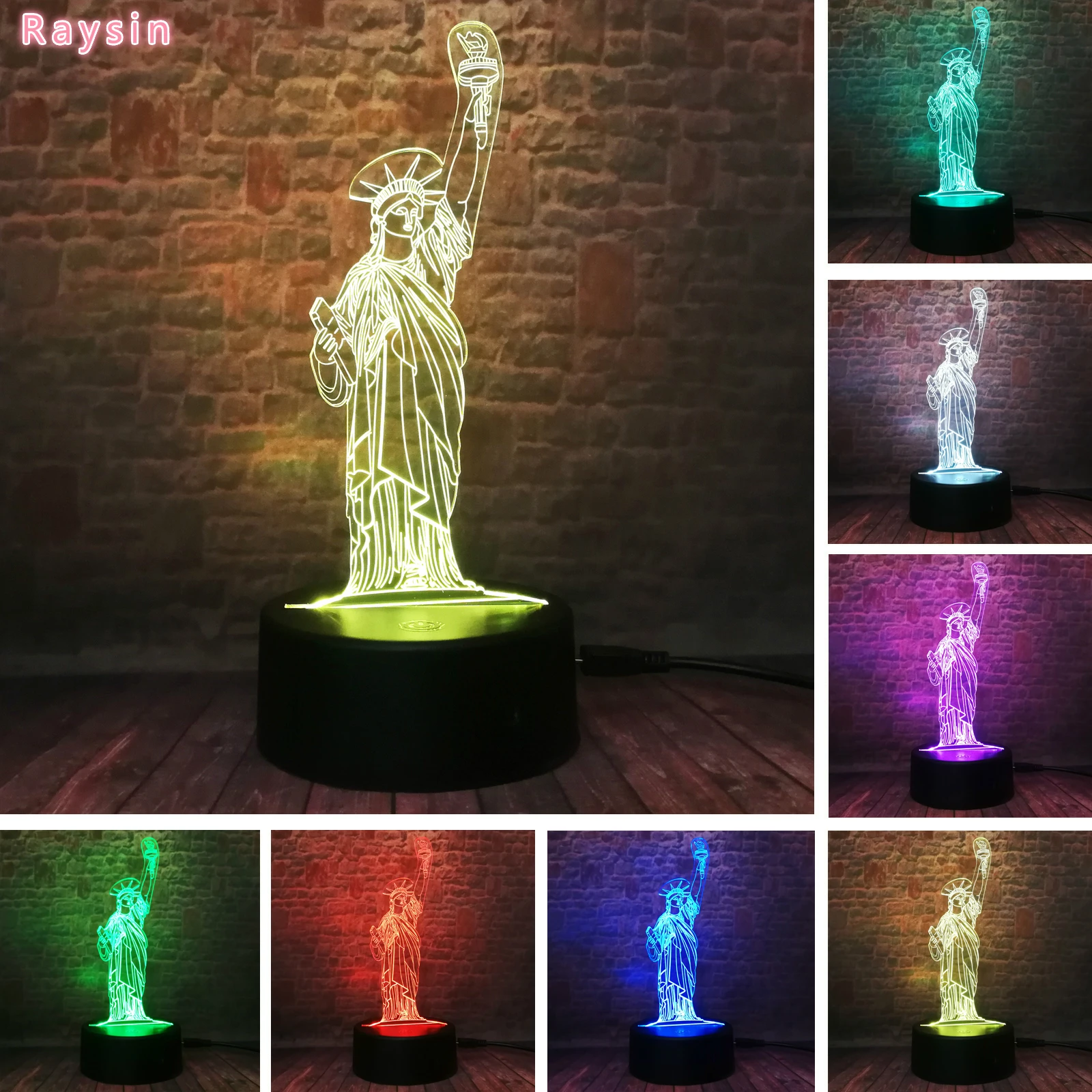 3D Американский символ Статуя Свободы богиня победи иллюзия 7 цветов ночник