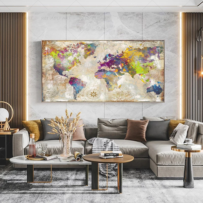 Карта мира холст живопись винтажные постеры и принты домашний декор современные