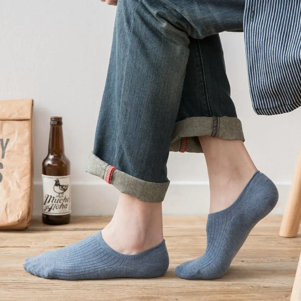 Нескользящие повседневные носки тонкие однотонные мужские хлопковые