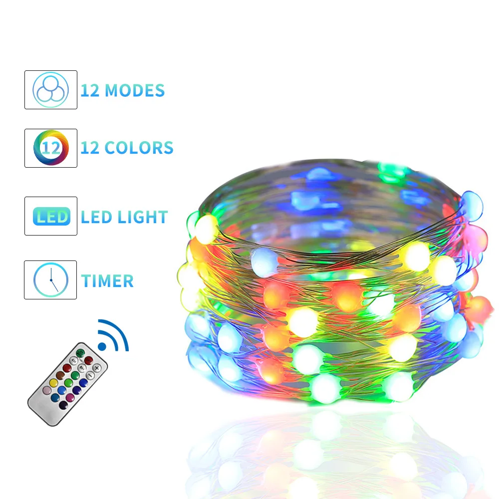 10/20 м 100/200 светодиодный RGB Медный провод светящиеся гирлянды светильник с пультом