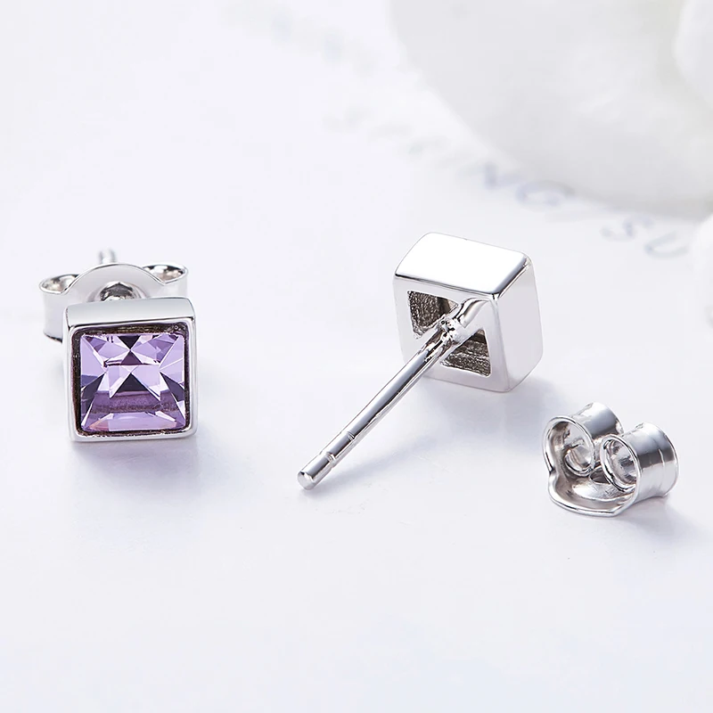 CDE 925 стерлингового серебра серьги розовое Цвет квадратными кристаллами со