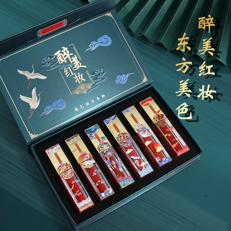 Набор блеска для губ в китайском стиле 6 шт. блестящие тюбики с палочкой блеск