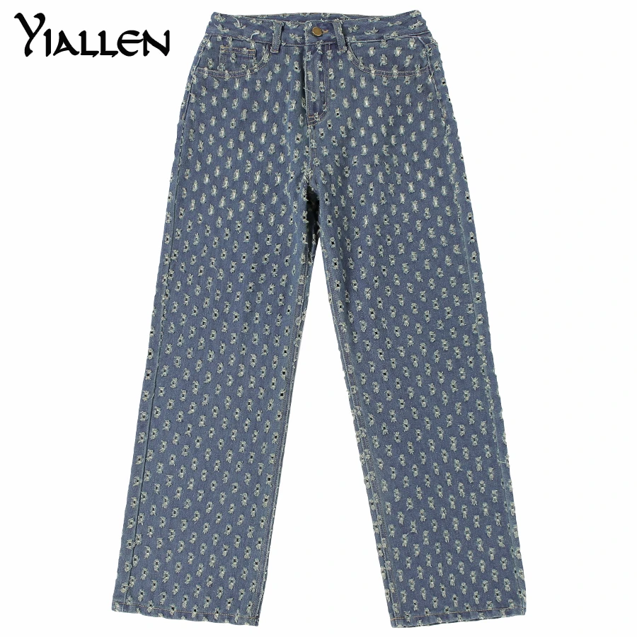 

Yiallen Ripped Hole High Waist Fashion Baggy Jeans 2021 Fall Winter Women Streetwear Sexy Distressed Clothes Wide Leg Trousers