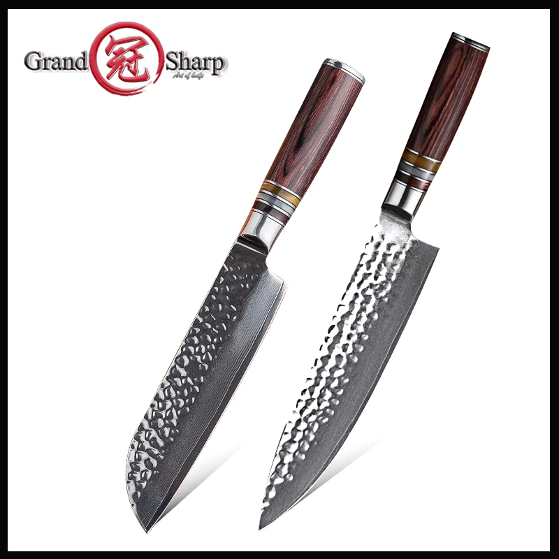 Grandsharp Набор ножей шеф повара из 2 предметов японский стальной дамасский кухонный
