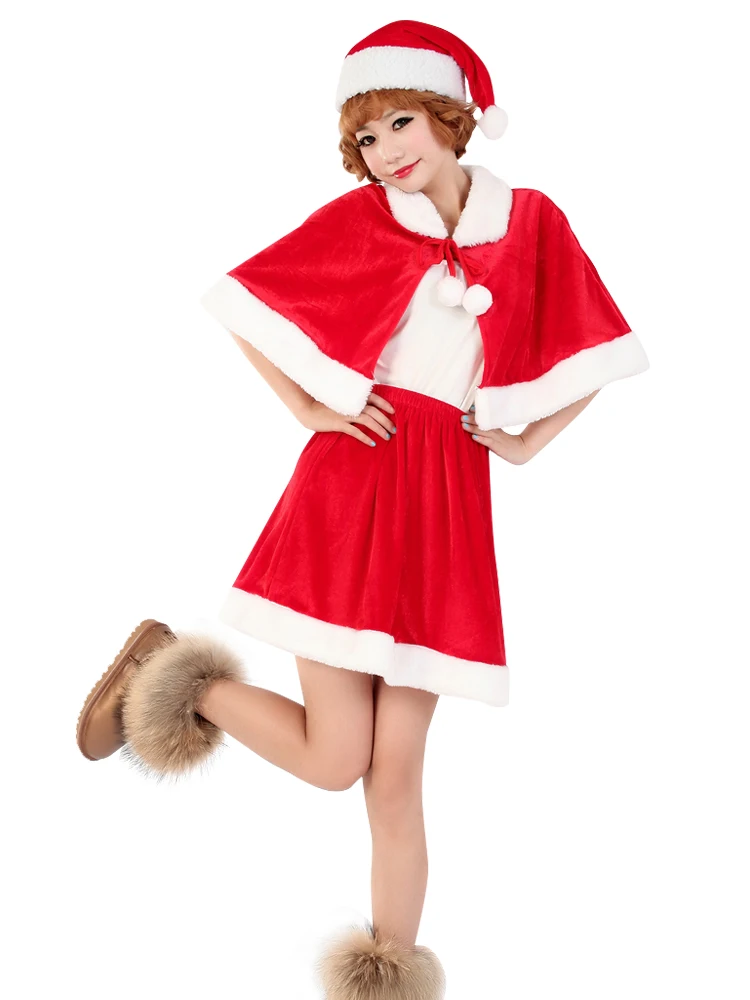 Рождественские милые женские бархатные толстовки с Санта-Клаусом красные