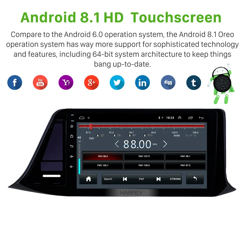 Harfey Android 8 1 Автомобильный GPS Navi головное устройство плеер для Toyota C-HR 2018 2019 правый