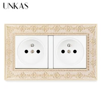 unkas dual french standard wall power socket 146mm86mm 4d embossing zinc alloy panel outlet grounded with child protective lock
