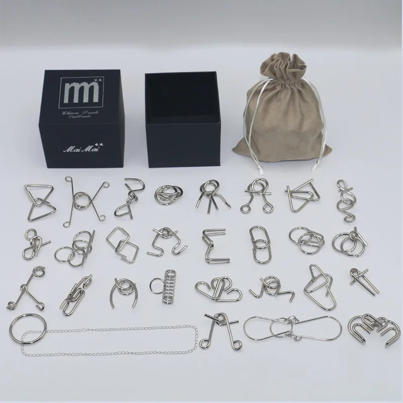 

28pcs Set IQ Metal Puzzle Mind Brain Teaser Magic Wire Puzzles Game Toys for Children Adults Kids
