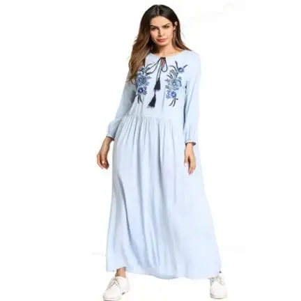 Платье макси с вышивкой элегантное Цветочное платье кисточками абайя свободный