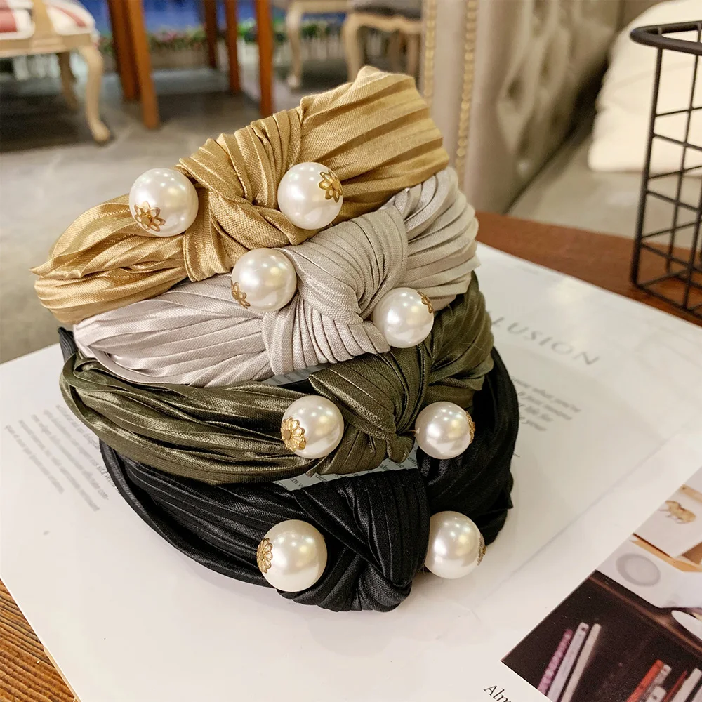 

Korean Style Elegant Sweet Wide Big Pearl Women Hairband Luxury Beads Headband Fashion Female Hair Accessories for Lady Girls