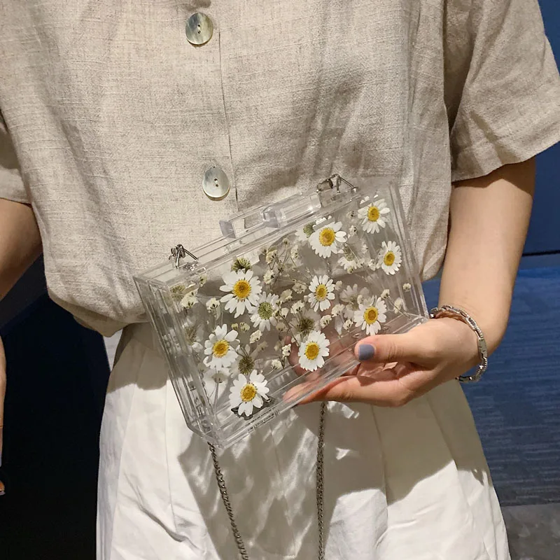 Роскошный акриловый прозрачный вечерний клатч с цветами Свадебный милый кошелек