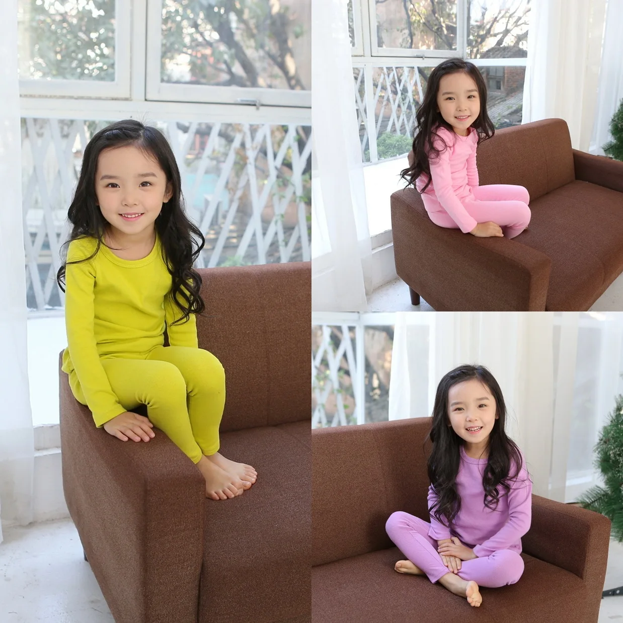 Весенне-осенний пижамный комплект для девочек новая однотонная Детская