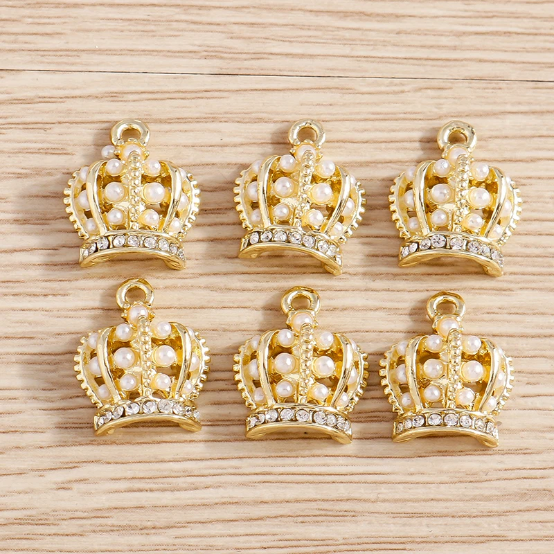 

4pcs 12*15mm Cute Alloy Pearl Crown Charms for Jewelry Making Women Fashion Drop Earrings Pendants Necklaces DIY Crafts Supplies