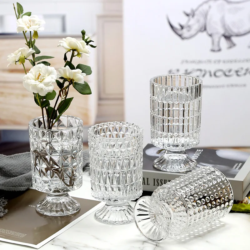 

Прозрачная стеклянная ваза с тиснением, Цветочная посуда в Европейском стиле, современный модный контейнер для гидропоники, украшения для ...