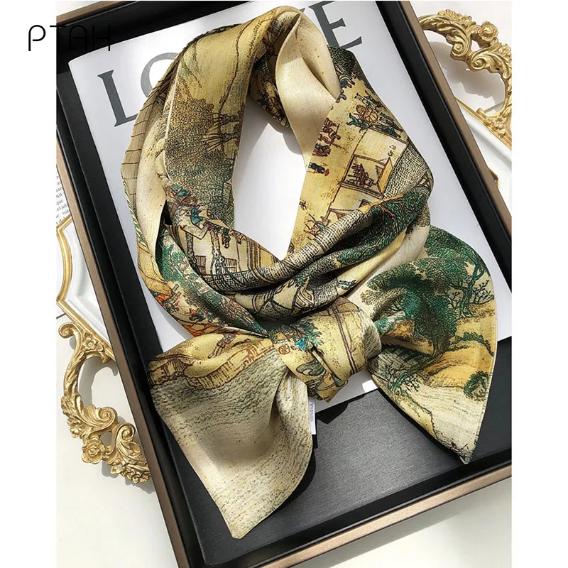 

Женский Осенний шелковый шарф [PTAH], мягкий удобный шарф из 100% шелка тутового шелкопряда, 145*16 см
