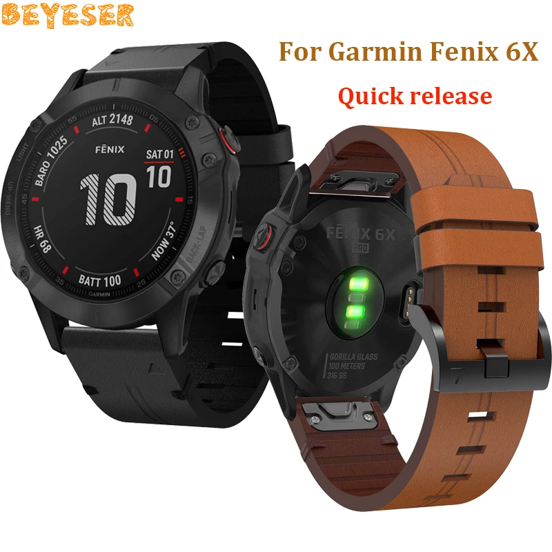 Быстросъемный кожаный браслет для Garmin Fenix 6X Pro легко подходит 3/3 HR 5X Plus ремешок