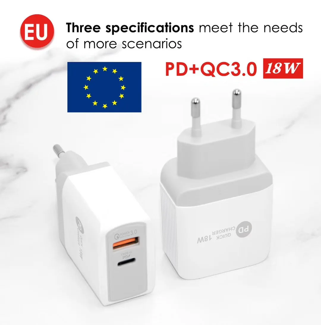 

18W UK UE US Plug USB Charger Quick Charge QC 3.0 Type C PD Fast Charging for iPhone Android Travel USB Charger With PD QC 3.0