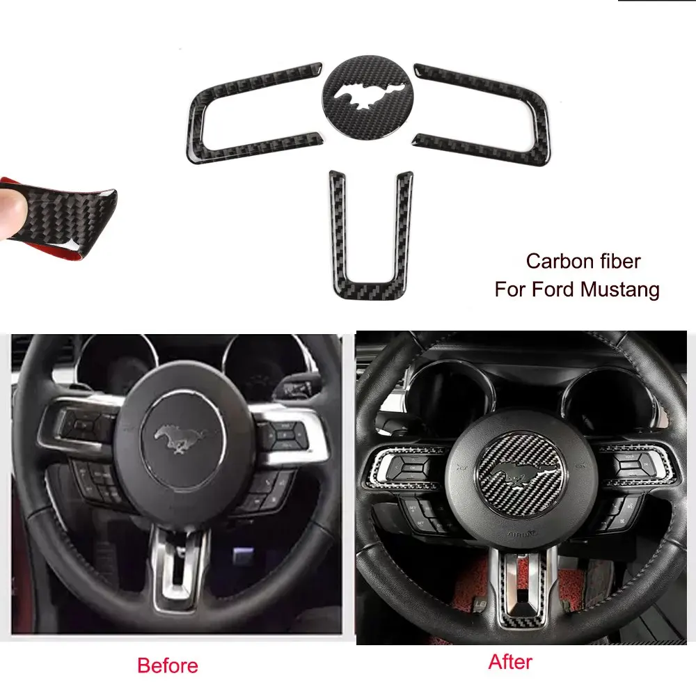 

Carbon fiber Steering Wheel Sticker Cover Trim For Ford Mustang 2015-2019 4pcs