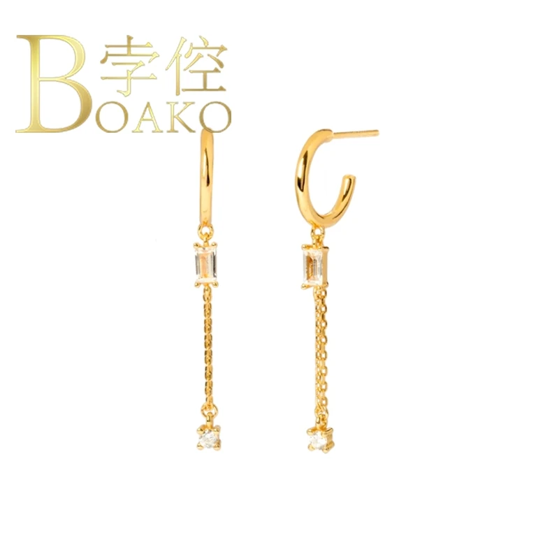 

BOAKO Semicircle Pendant Earrings For Women 925 Sterling Silver Earrings Dangle Piercing Oreille Ear Cuff Zircon Diamond #9.8