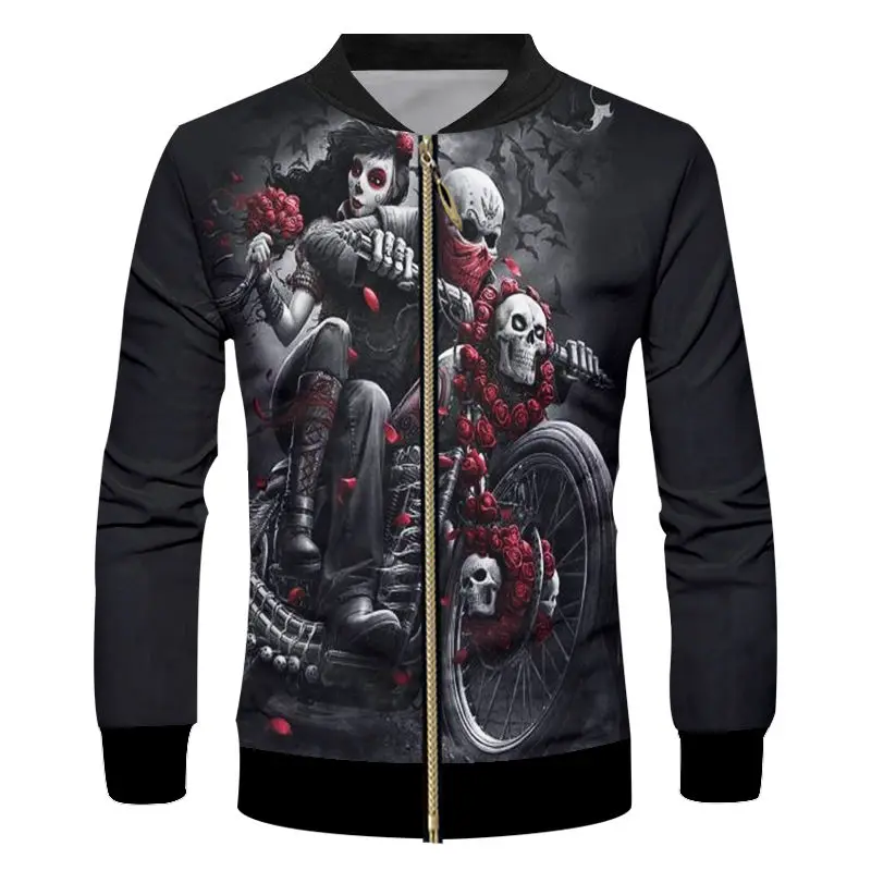 Куртка мотоциклетная Мужская черная на молнии Модный свитшот с забавным