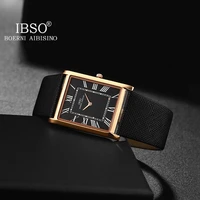 ibso ultra thin rectangle dial mens quartz watch luxury business style genuine leather strap waterproof new men wristwatches