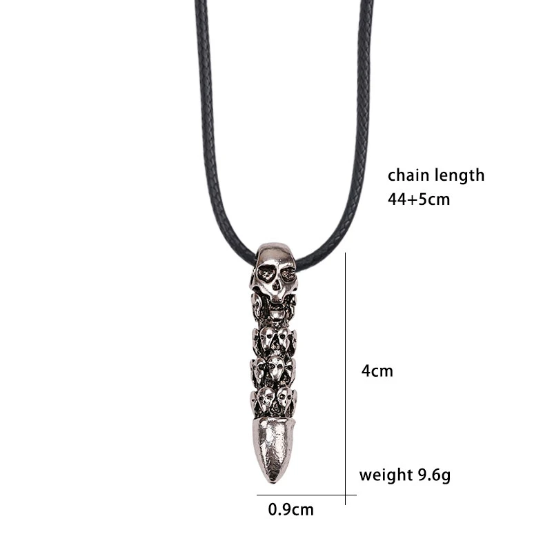 

Neo-gothic Retro Necklace Punk Style Leather Rope Bullet Skull Alloy Pendant Men And Women Creative Fashion Jewelry Halloween