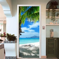 modern 3d beach landscape door sticker dining room bathroom pvc waterproof self adhesive mural wallpaper for walls 3 d stickers
