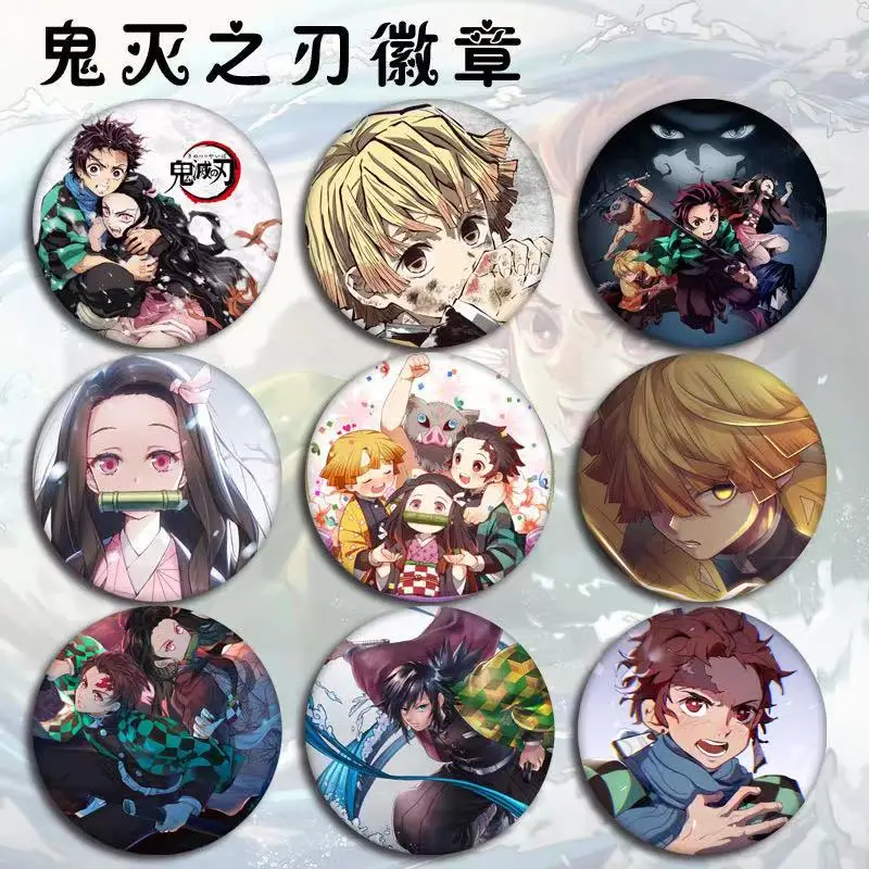 

Anime Peripheral Ghost Slayer Badge Tinplate Spring Badge Brooch Cartoon Pendant