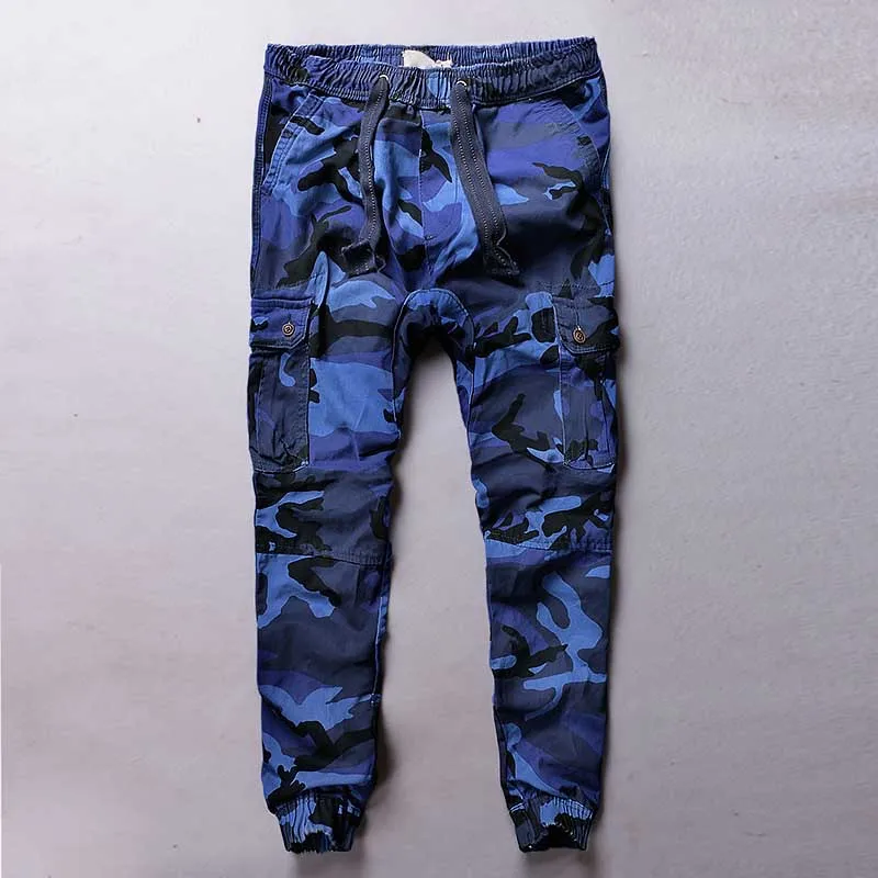 Blue Camo Fashion Camo Joggers Cargo Pants Men Casual Cotton Loose Baggy Harem Pants Military Army Style Outdoor Trousers Man Clothes - Цвет: Blue Camo