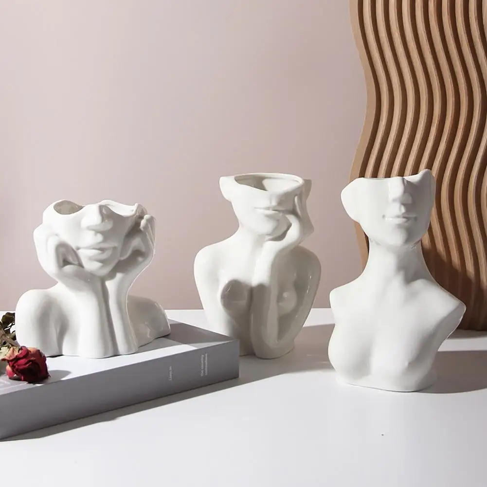 

Nordic Female Body Model Ceramic Flower Vase Art Deco Vases Cabin Decor Shelf Showpiece Living Room Creative Flower Device