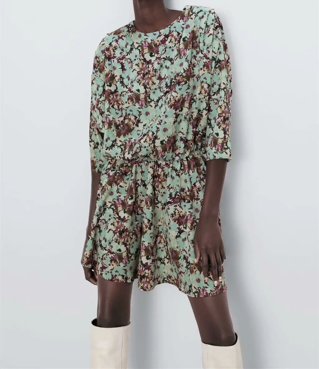 elegant short party dress streetwear casual a line pleated vintage floral dress female o-neck autumn mini dress vestidos