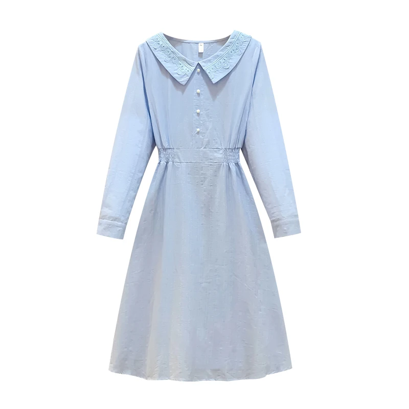 

L-5XL plus size women elegant casual autumn dress vestido 2020 long sleeve turn down collar solid knee length female dresses
