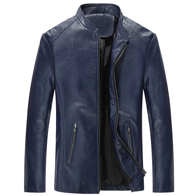 2020 New Men's Stand Collar Slim Locomotive PU Jacket High Quality Handsome Fashion Fake Leather Coat | Мужская одежда
