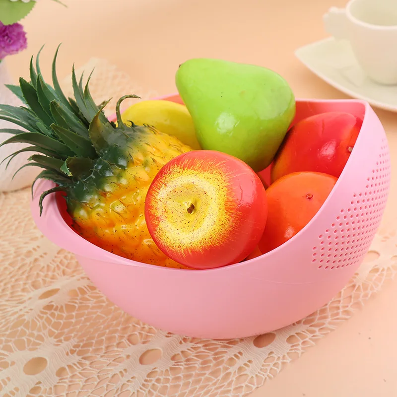 

Food Grade Plastic Rice Beans Peas Washing Filter Strainer Green Pink Color Basket Sieve Drainer Cleaning Gadget