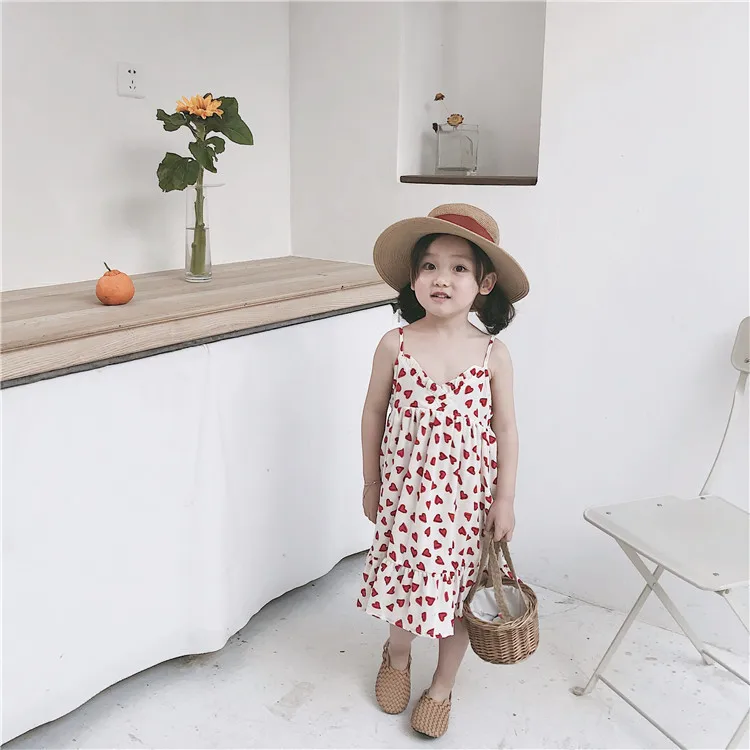 

Girls Suspenders Floral Loose Dress 2021 Summer Children Ruffled Beach Vest Dress