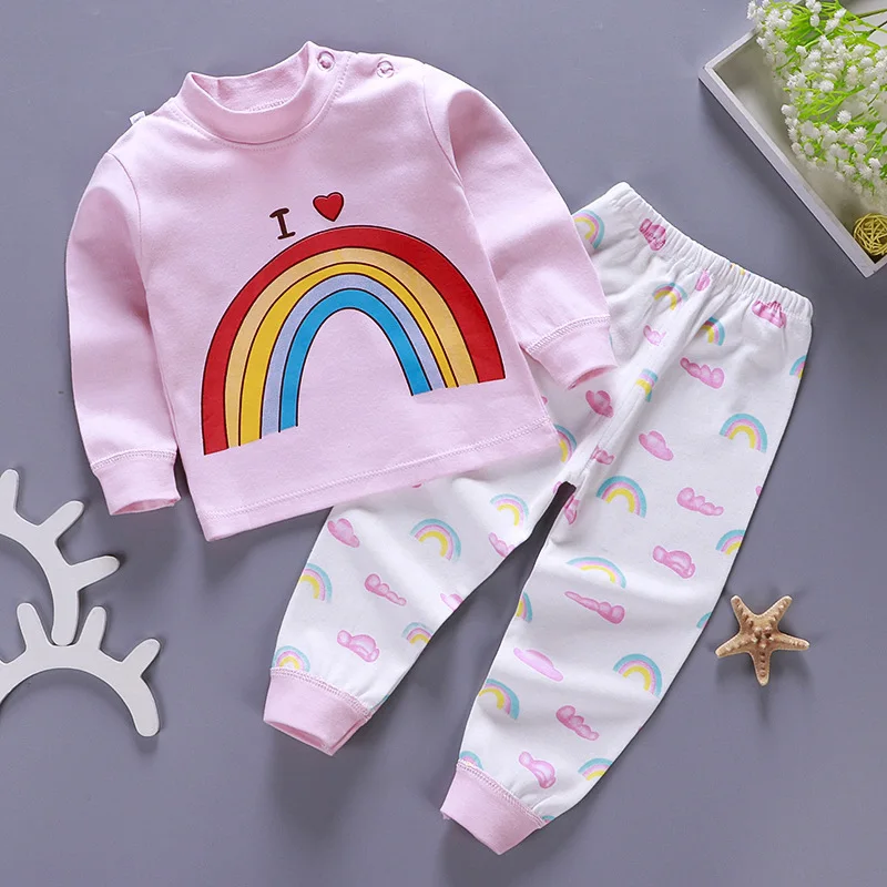 Rainbow От 6 месяцев до 4 лет Пижамный костюм унисекс для маленьких мальчиков и девочек хлопковые топы с длинными рукавами+ штаны, пижамный комплект, осенне-зимняя мягкая одежда для сна, костюмы - Цвет: Rainbow