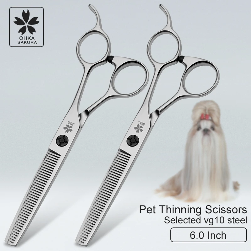 Master fine trimming thin tooth scissors 6.0 inch selected vg10 professional shaving tools pet shop dog hair scissors